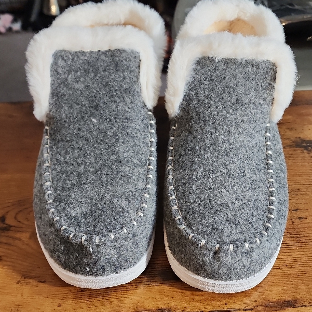 Cozy Gray Fleece-Lined Updated Verison Women's plus Warm Slippers Plush Warm